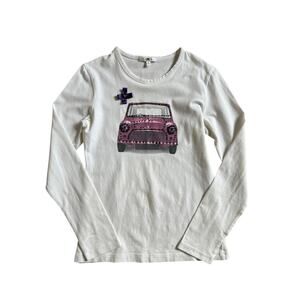 Miss Grant Purple Car Rhinestone Long Sleeve Stretch White Shirt (Size 40/L)